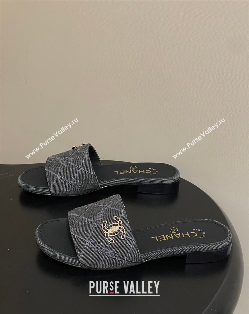 Chanel Quilted Cotton Flat Slides Sandal Black 2026 CH030902 (MD-260309088)