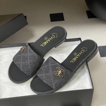 Chanel Quilted Cotton Flat Slides Sandal Black 2026 CH030902 (MD-260309088)