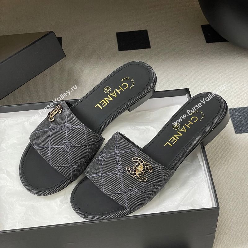 Chanel Quilted Cotton Flat Slides Sandal Black 2026 CH030902 (MD-260309088)