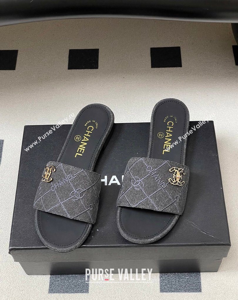 Chanel Quilted Cotton Flat Slides Sandal Black 2026 CH030902 (MD-260309088)