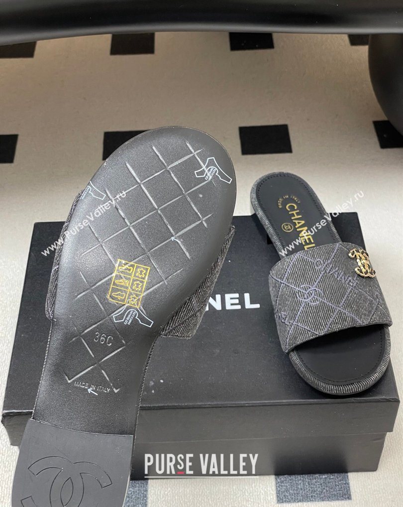 Chanel Quilted Cotton Flat Slides Sandal Black 2026 CH030902 (MD-260309088)