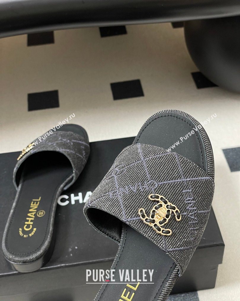 Chanel Quilted Cotton Flat Slides Sandal Black 2026 CH030902 (MD-260309088)