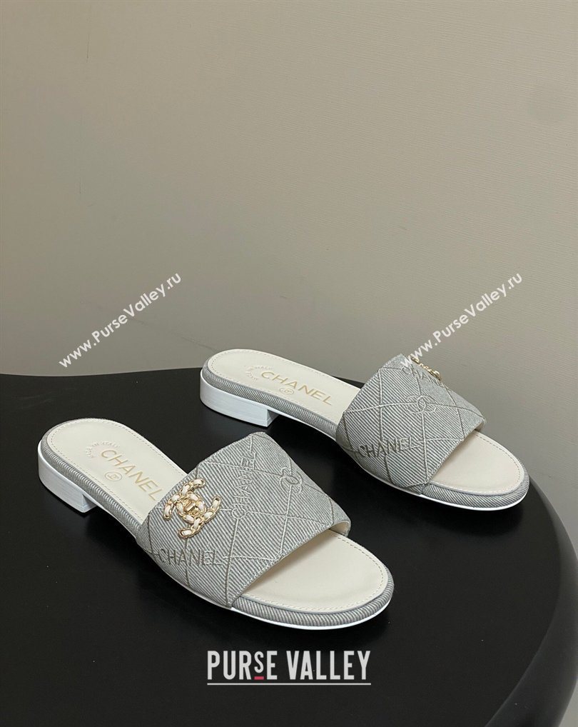 Chanel Quilted Cotton Flat Slides Sandal Grey 2026 CH030902 (MD-260309090)