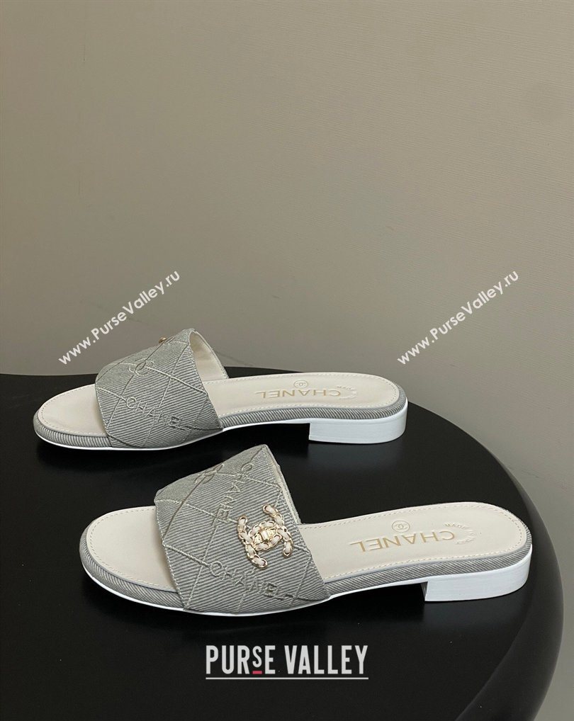 Chanel Quilted Cotton Flat Slides Sandal Grey 2026 CH030902 (MD-260309090)