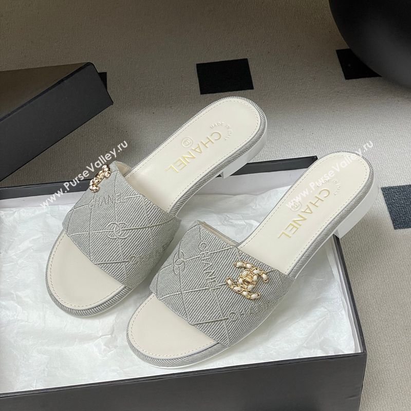 Chanel Quilted Cotton Flat Slides Sandal Grey 2026 CH030902 (MD-260309090)