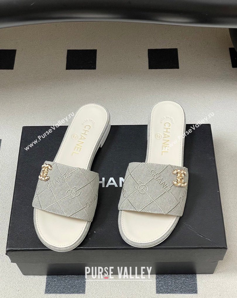 Chanel Quilted Cotton Flat Slides Sandal Grey 2026 CH030902 (MD-260309090)