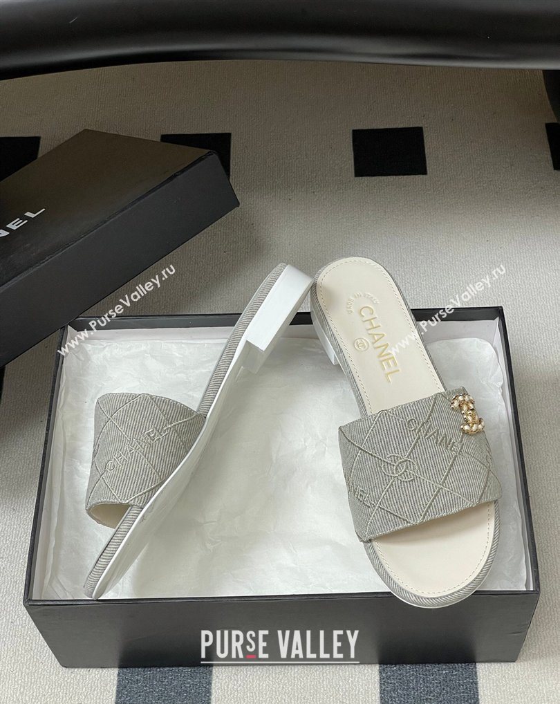Chanel Quilted Cotton Flat Slides Sandal Grey 2026 CH030902 (MD-260309090)