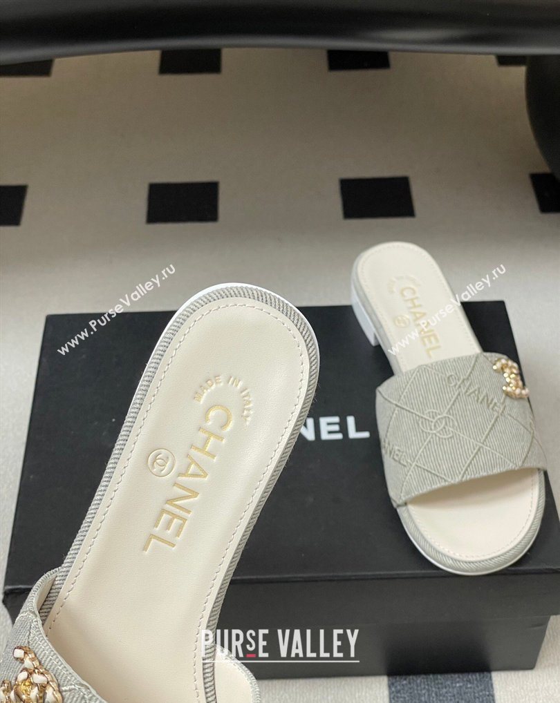 Chanel Quilted Cotton Flat Slides Sandal Grey 2026 CH030902 (MD-260309090)