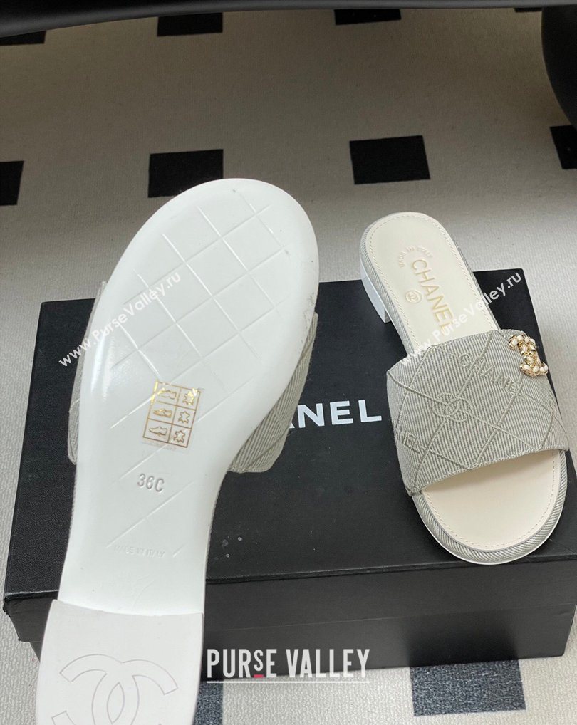 Chanel Quilted Cotton Flat Slides Sandal Grey 2026 CH030902 (MD-260309090)