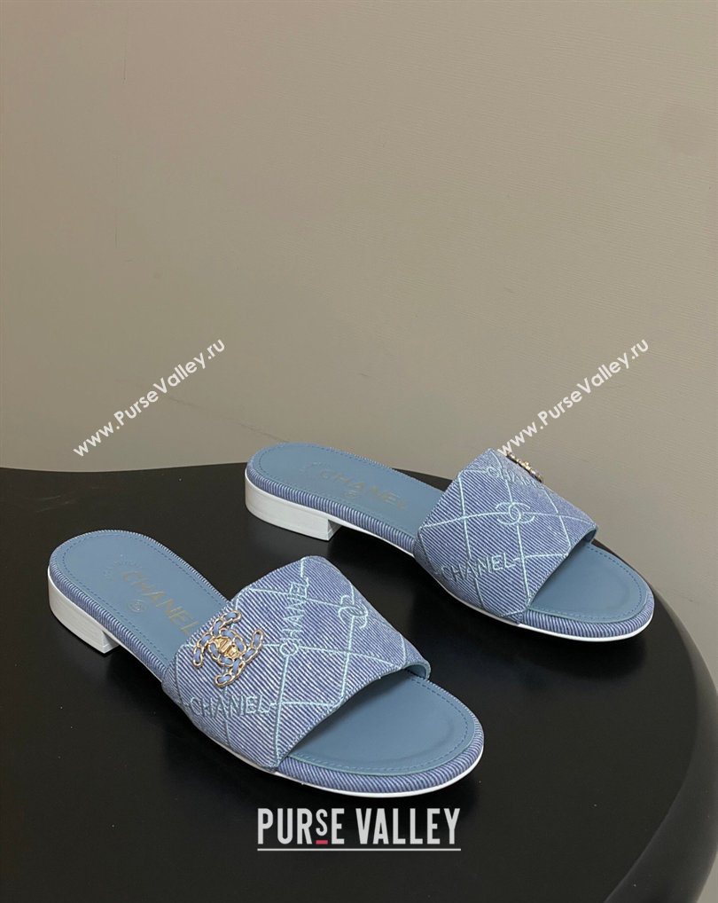 Chanel Quilted Cotton Flat Slides Sandal Light Blue 2026 CH030902 (MD-260309091)