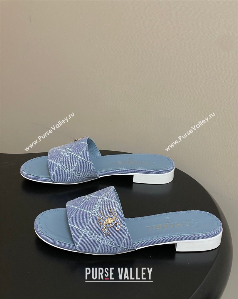 Chanel Quilted Cotton Flat Slides Sandal Light Blue 2026 CH030902 (MD-260309091)