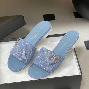 Chanel Quilted Cotton Flat Slides Sandal Light Blue 2026 CH030902 (MD-260309091)
