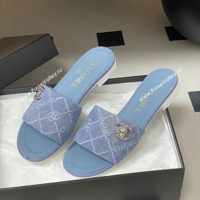 Chanel Quilted Cotton Flat Slides Sandal Light Blue 2026 CH030902 (MD-260309091)