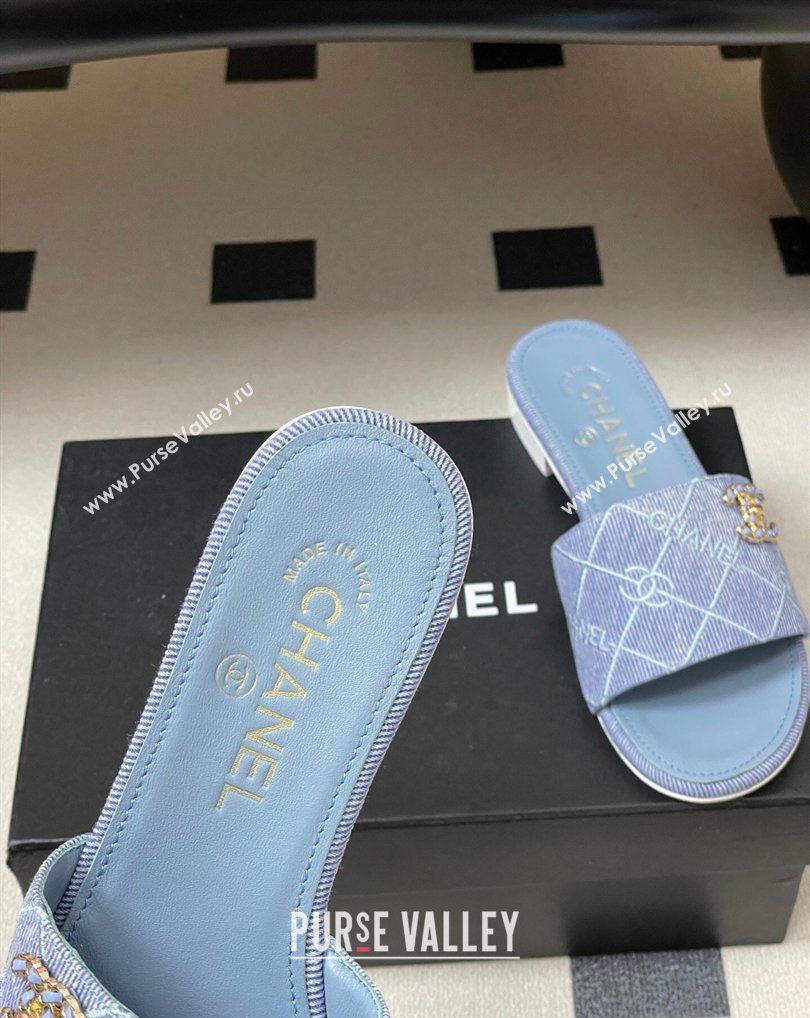 Chanel Quilted Cotton Flat Slides Sandal Light Blue 2026 CH030902 (MD-260309091)