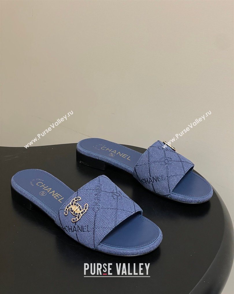 Chanel Quilted Cotton Flat Slides Sandal Denim Blue 2026 CH030902 (MD-260309092)