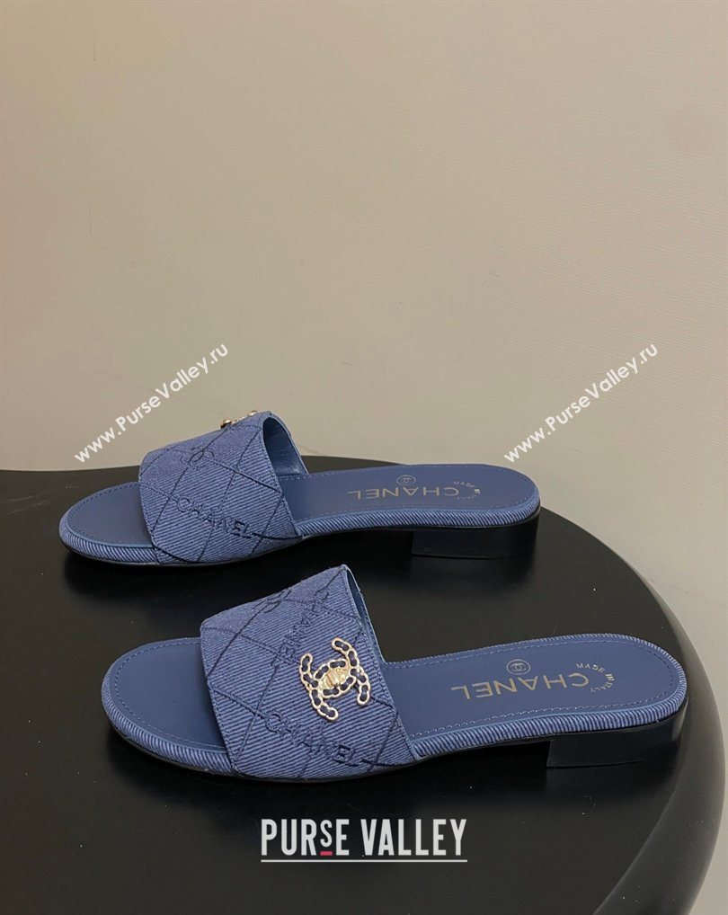 Chanel Quilted Cotton Flat Slides Sandal Denim Blue 2026 CH030902 (MD-260309092)