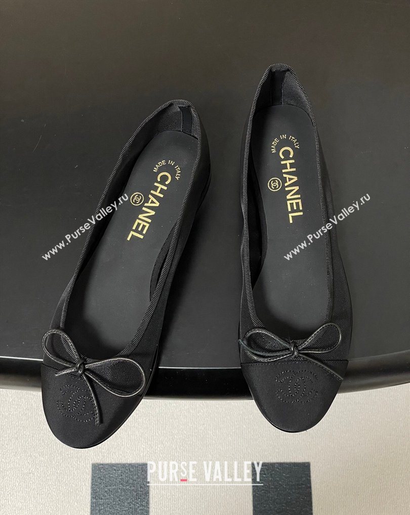 Chanel Mesh Grosgrain Ballet Flats with Bow Black 2026 G02819 0309 (MD-260309031)