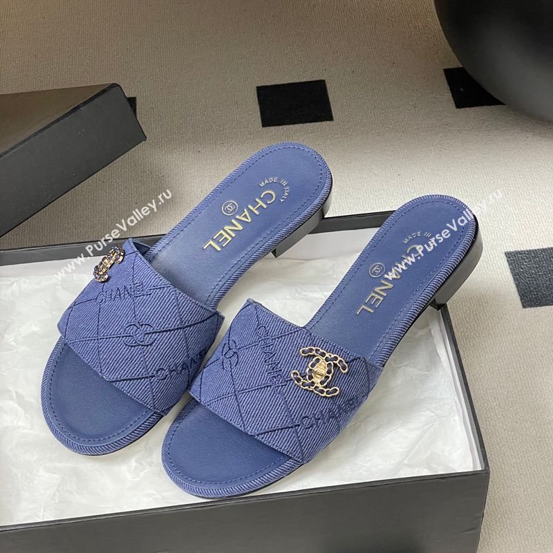 Chanel Quilted Cotton Flat Slides Sandal Denim Blue 2026 CH030902 (MD-260309092)