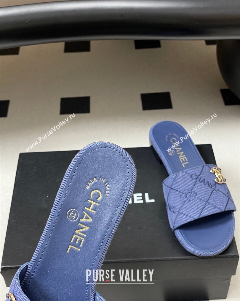 Chanel Quilted Cotton Flat Slides Sandal Denim Blue 2026 CH030902 (MD-260309092)