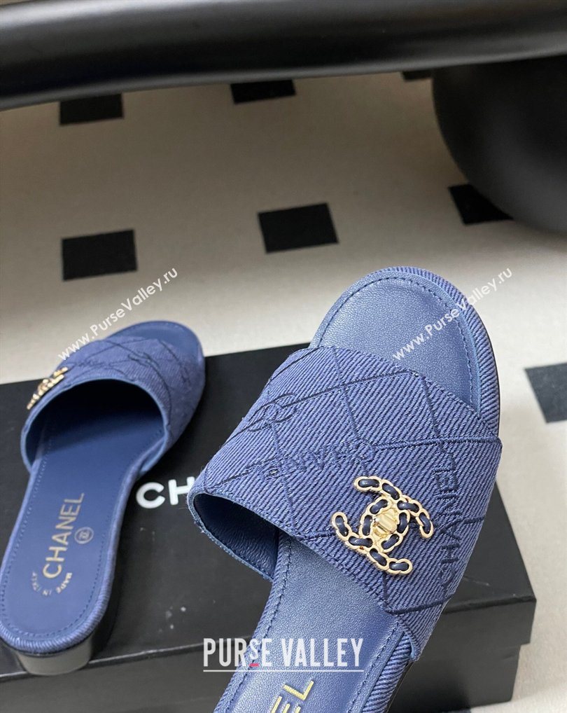 Chanel Quilted Cotton Flat Slides Sandal Denim Blue 2026 CH030902 (MD-260309092)