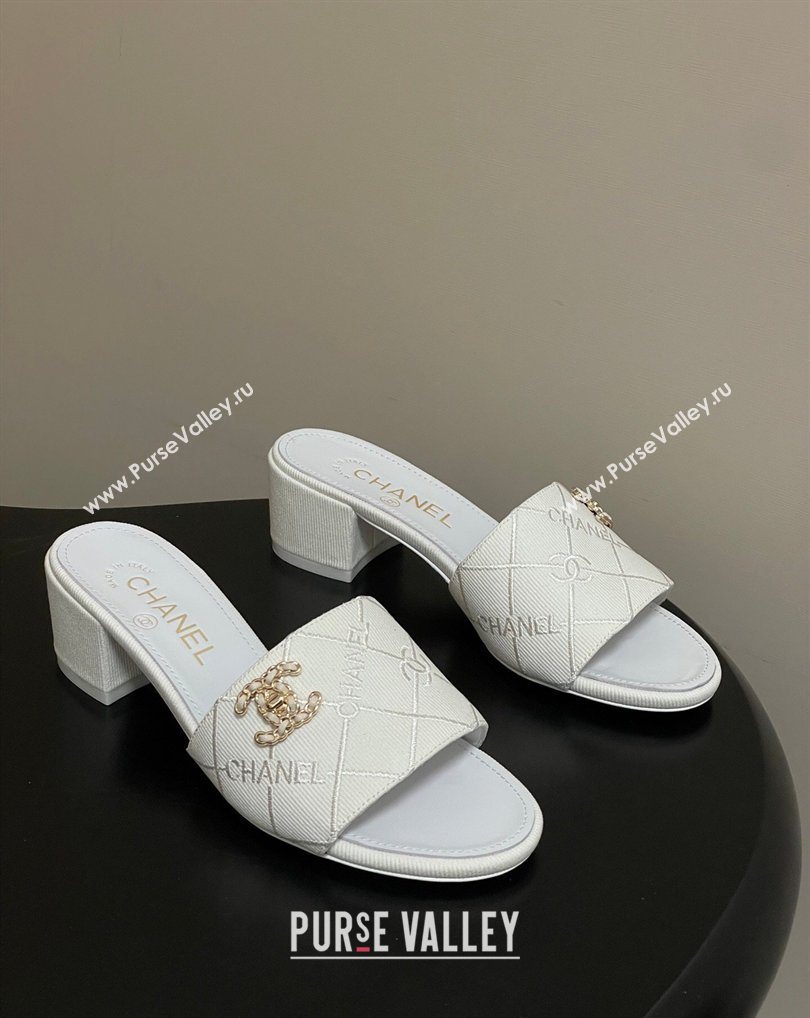 Chanel Quilted Cotton Heel Slides Sandal 5cm White 2026 CH030902 (MD-260309089)