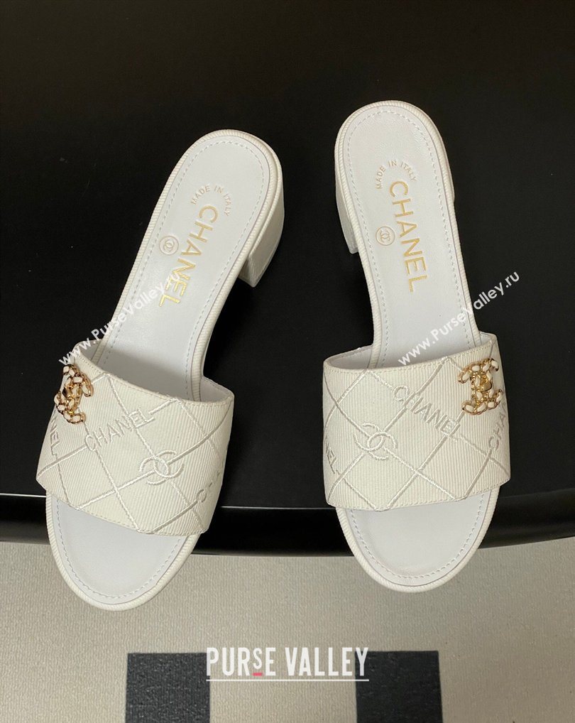 Chanel Quilted Cotton Heel Slides Sandal 5cm White 2026 CH030902 (MD-260309089)