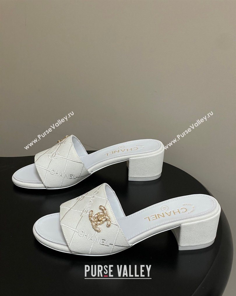 Chanel Quilted Cotton Heel Slides Sandal 5cm White 2026 CH030902 (MD-260309089)