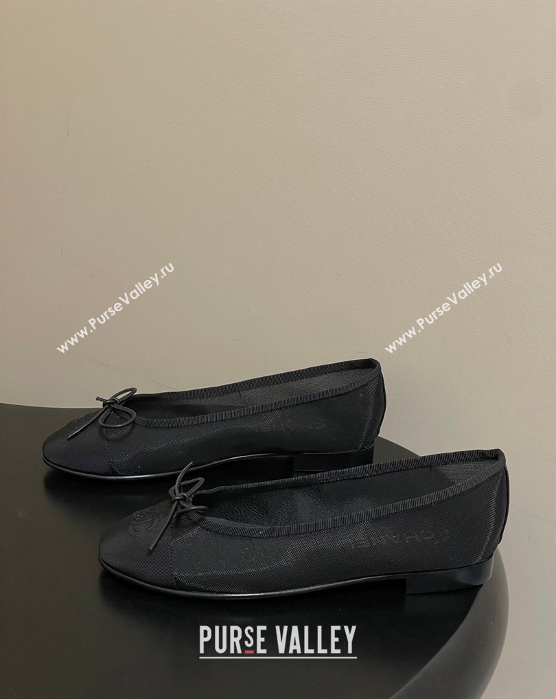 Chanel Mesh Grosgrain Ballet Flats with Bow Black 2026 G02819 0309 (MD-260309031)