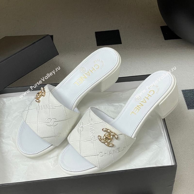 Chanel Quilted Cotton Heel Slides Sandal 5cm White 2026 CH030902 (MD-260309089)