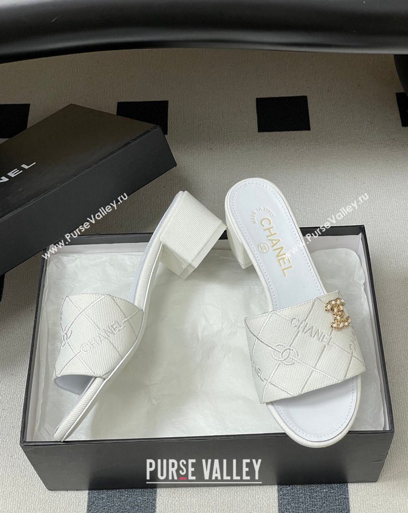 Chanel Quilted Cotton Heel Slides Sandal 5cm White 2026 CH030902 (MD-260309089)