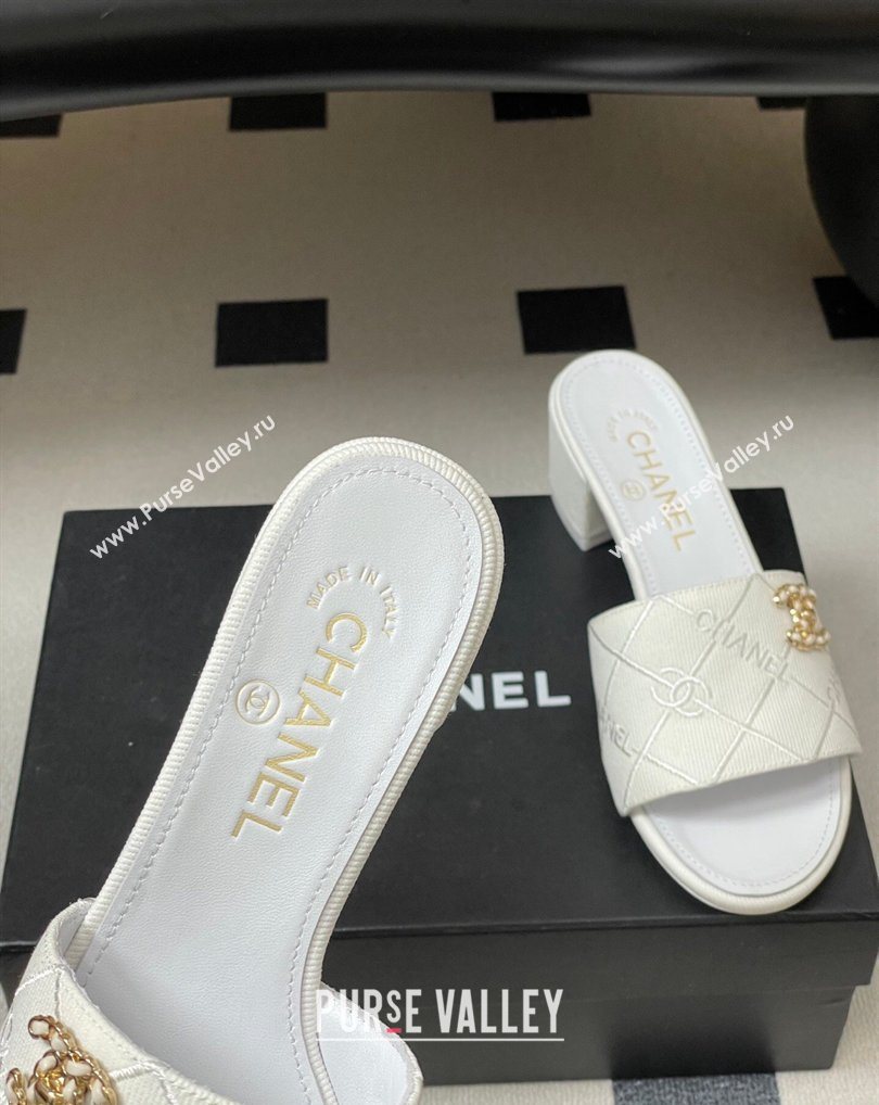 Chanel Quilted Cotton Heel Slides Sandal 5cm White 2026 CH030902 (MD-260309089)