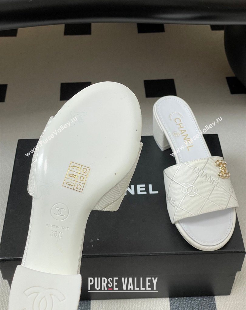 Chanel Quilted Cotton Heel Slides Sandal 5cm White 2026 CH030902 (MD-260309089)