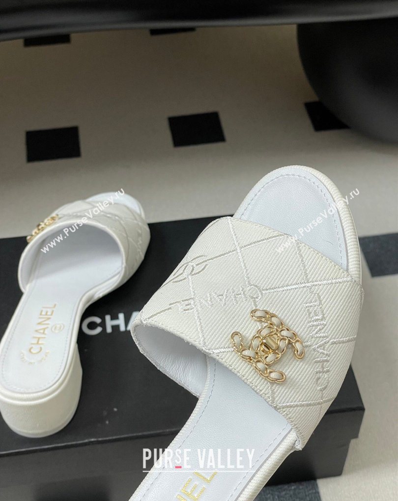 Chanel Quilted Cotton Heel Slides Sandal 5cm White 2026 CH030902 (MD-260309089)