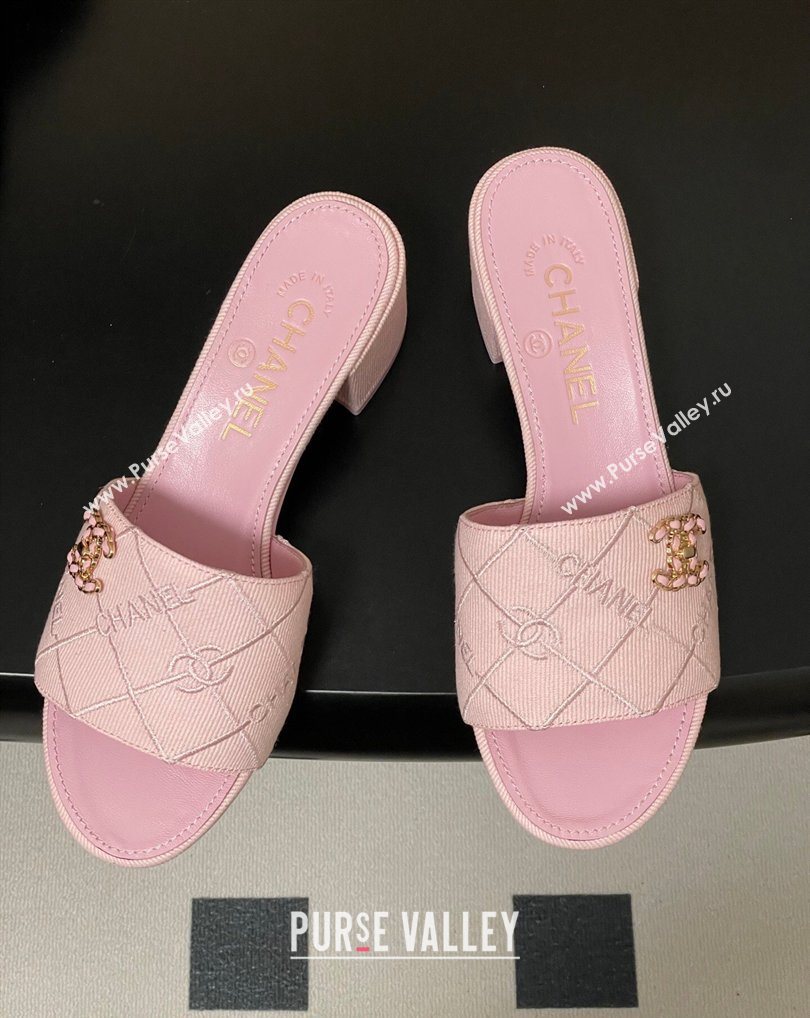 Chanel Quilted Cotton Heel Slides Sandal 5cm Pink 2026 CH030902 (MD-260309093)