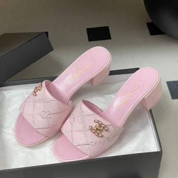 Chanel Quilted Cotton Heel Slides Sandal 5cm Pink 2026 CH030902 (MD-260309093)