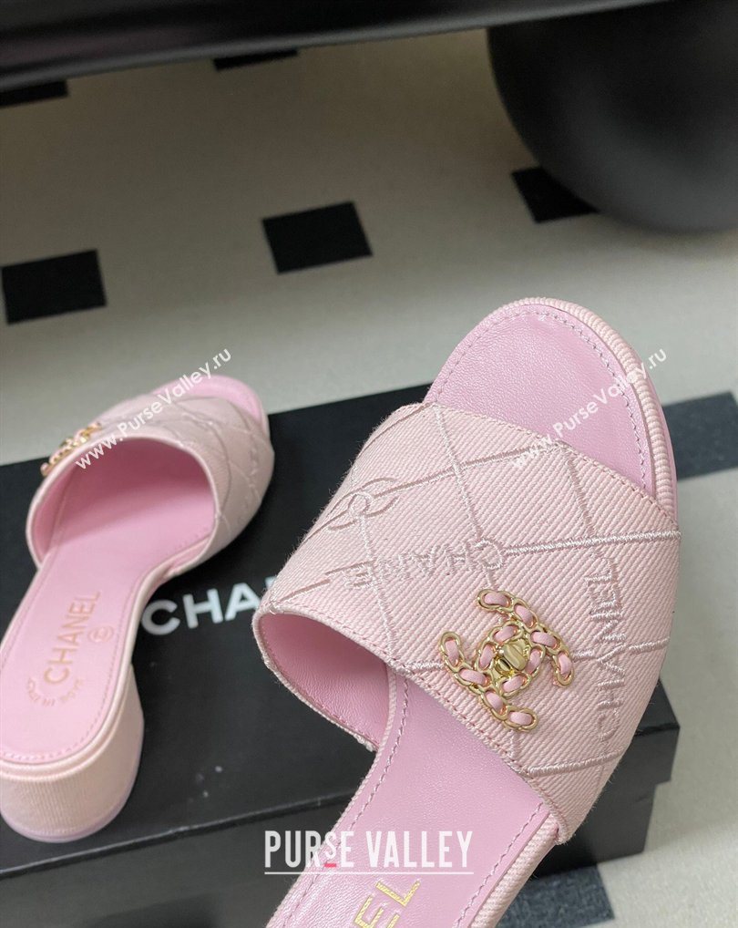 Chanel Quilted Cotton Heel Slides Sandal 5cm Pink 2026 CH030902 (MD-260309093)