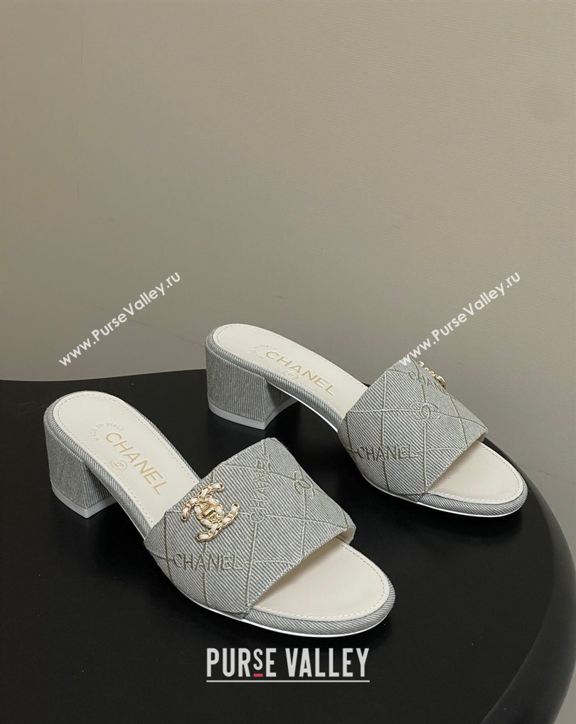 Chanel Quilted Cotton Heel Slides Sandal 5cm Grey 2026 CH030902 (MD-260309094)