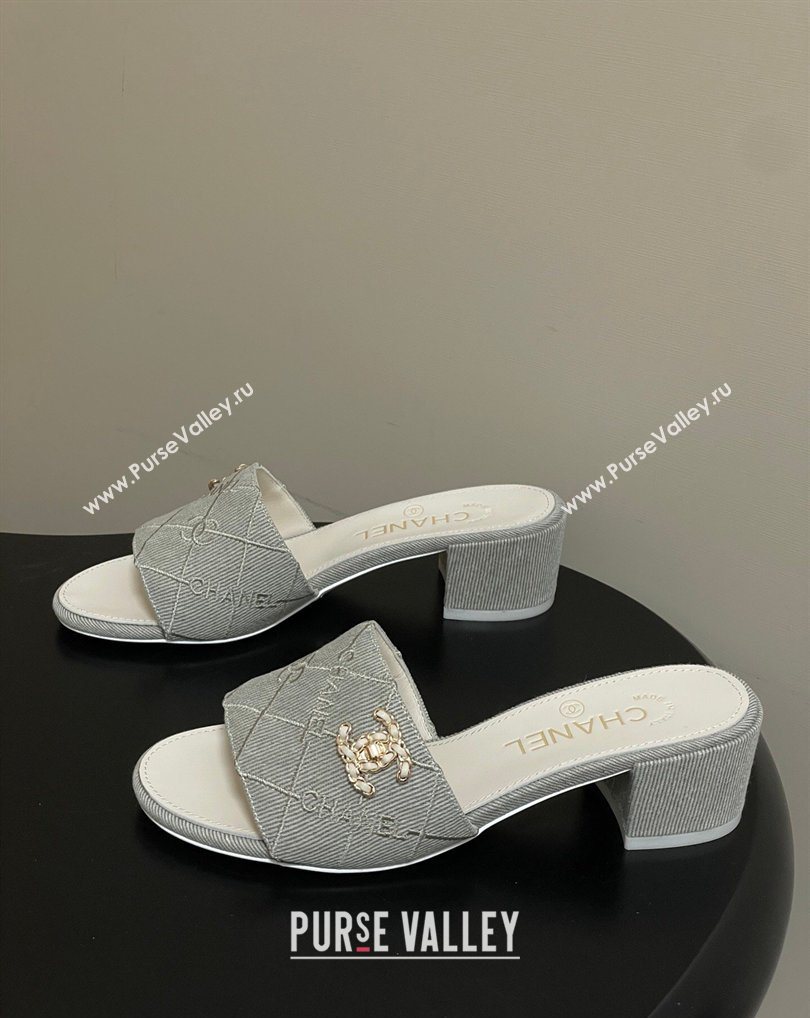Chanel Quilted Cotton Heel Slides Sandal 5cm Grey 2026 CH030902 (MD-260309094)