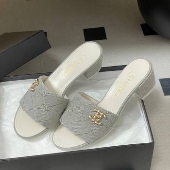 Chanel Quilted Cotton Heel Slides Sandal 5cm Grey 2026 CH030902 (MD-260309094)