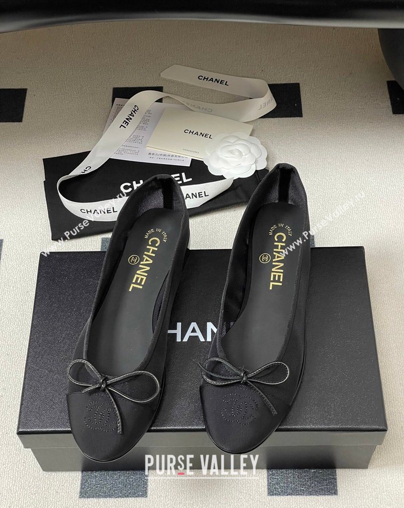 Chanel Mesh Grosgrain Ballet Flats with Bow Black 2026 G02819 0309 (MD-260309031)