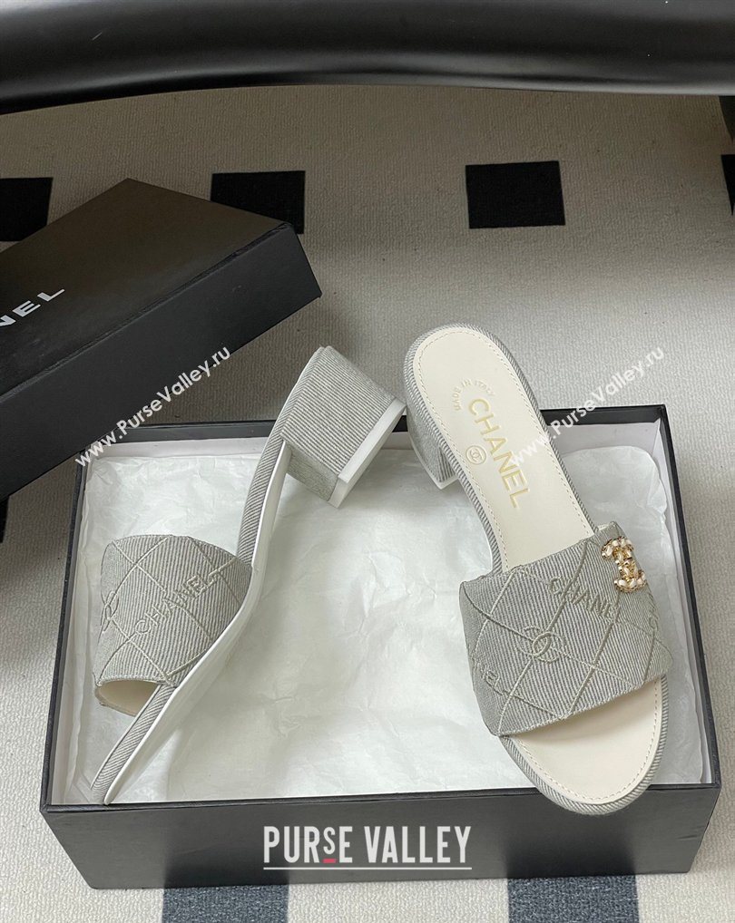 Chanel Quilted Cotton Heel Slides Sandal 5cm Grey 2026 CH030902 (MD-260309094)