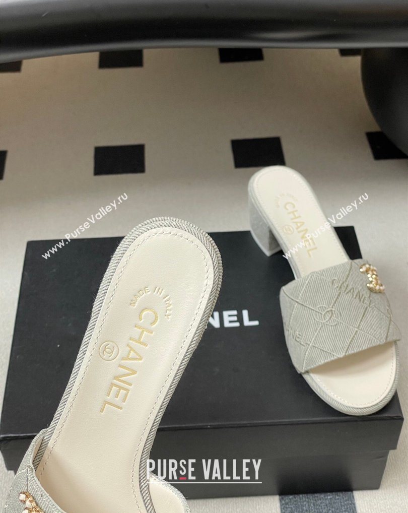 Chanel Quilted Cotton Heel Slides Sandal 5cm Grey 2026 CH030902 (MD-260309094)