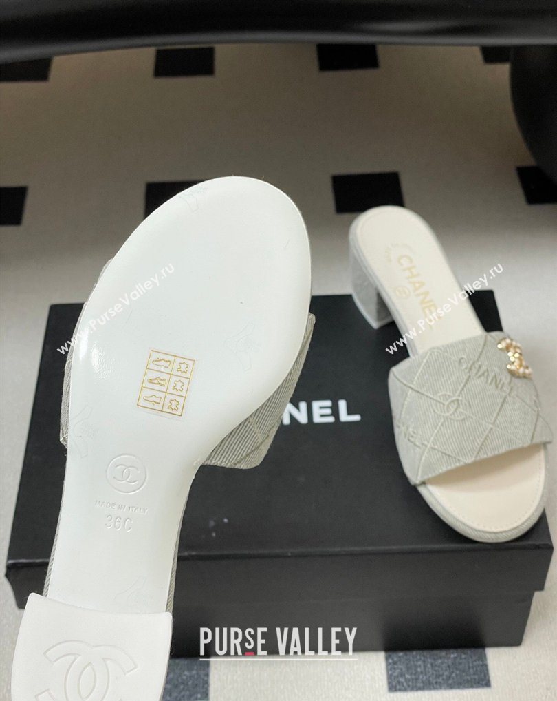 Chanel Quilted Cotton Heel Slides Sandal 5cm Grey 2026 CH030902 (MD-260309094)