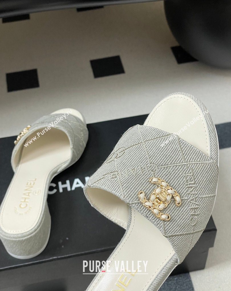 Chanel Quilted Cotton Heel Slides Sandal 5cm Grey 2026 CH030902 (MD-260309094)