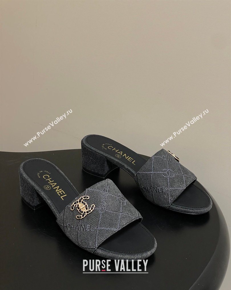 Chanel Quilted Cotton Heel Slides Sandal 5cm Black 2026 CH030902 (MD-260309095)