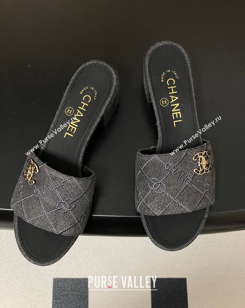 Chanel Quilted Cotton Heel Slides Sandal 5cm Black 2026 CH030902 (MD-260309095)