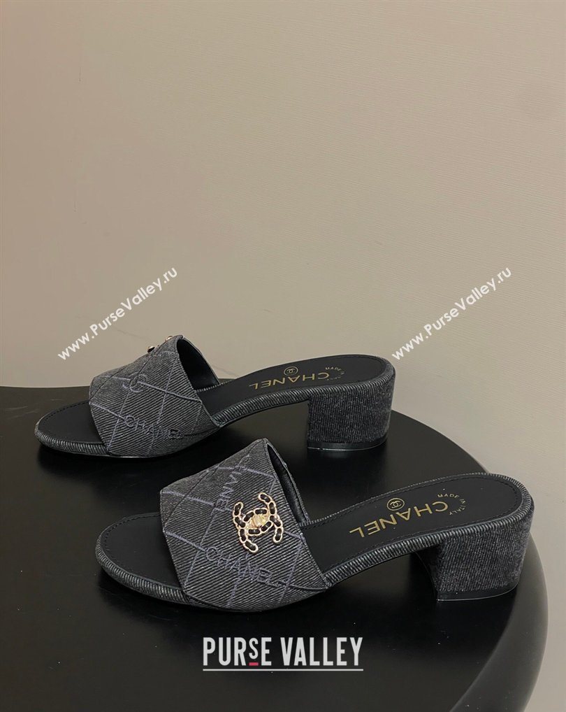 Chanel Quilted Cotton Heel Slides Sandal 5cm Black 2026 CH030902 (MD-260309095)