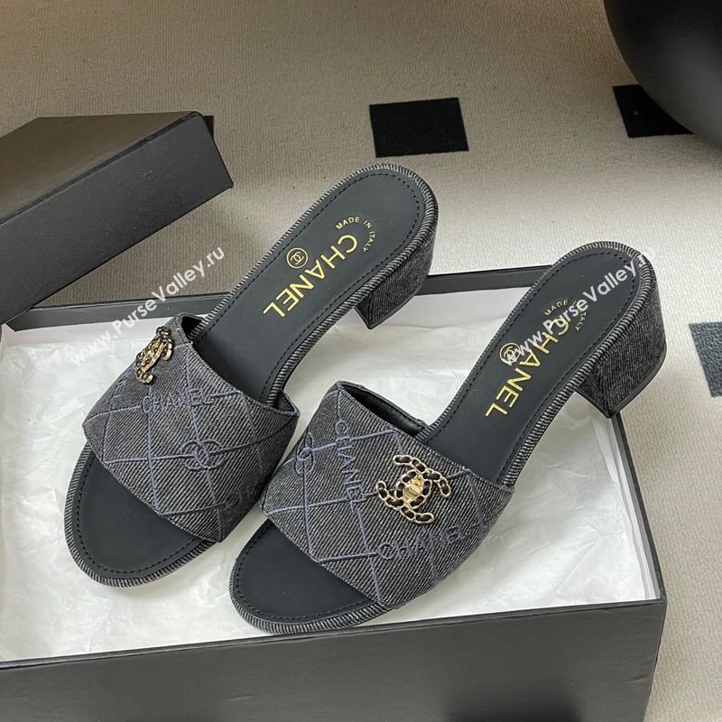 Chanel Quilted Cotton Heel Slides Sandal 5cm Black 2026 CH030902 (MD-260309095)