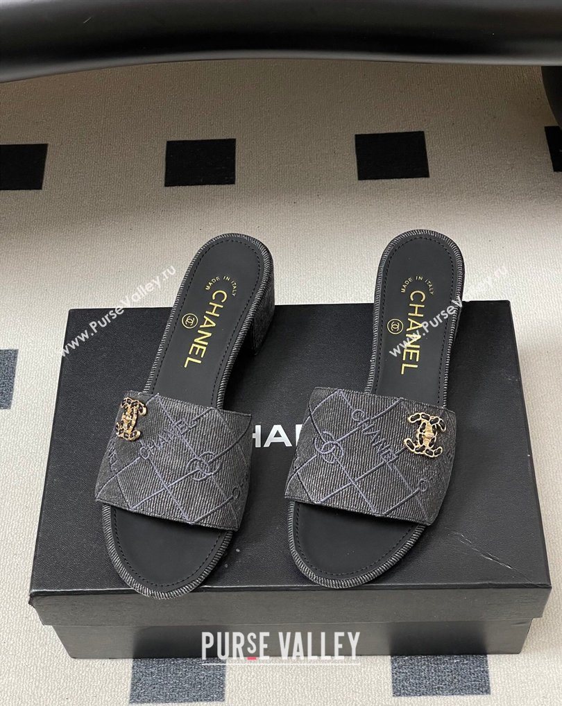 Chanel Quilted Cotton Heel Slides Sandal 5cm Black 2026 CH030902 (MD-260309095)