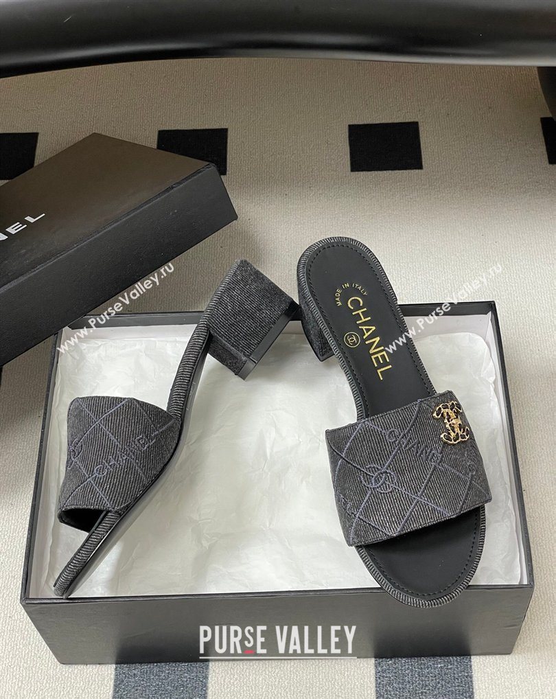 Chanel Quilted Cotton Heel Slides Sandal 5cm Black 2026 CH030902 (MD-260309095)